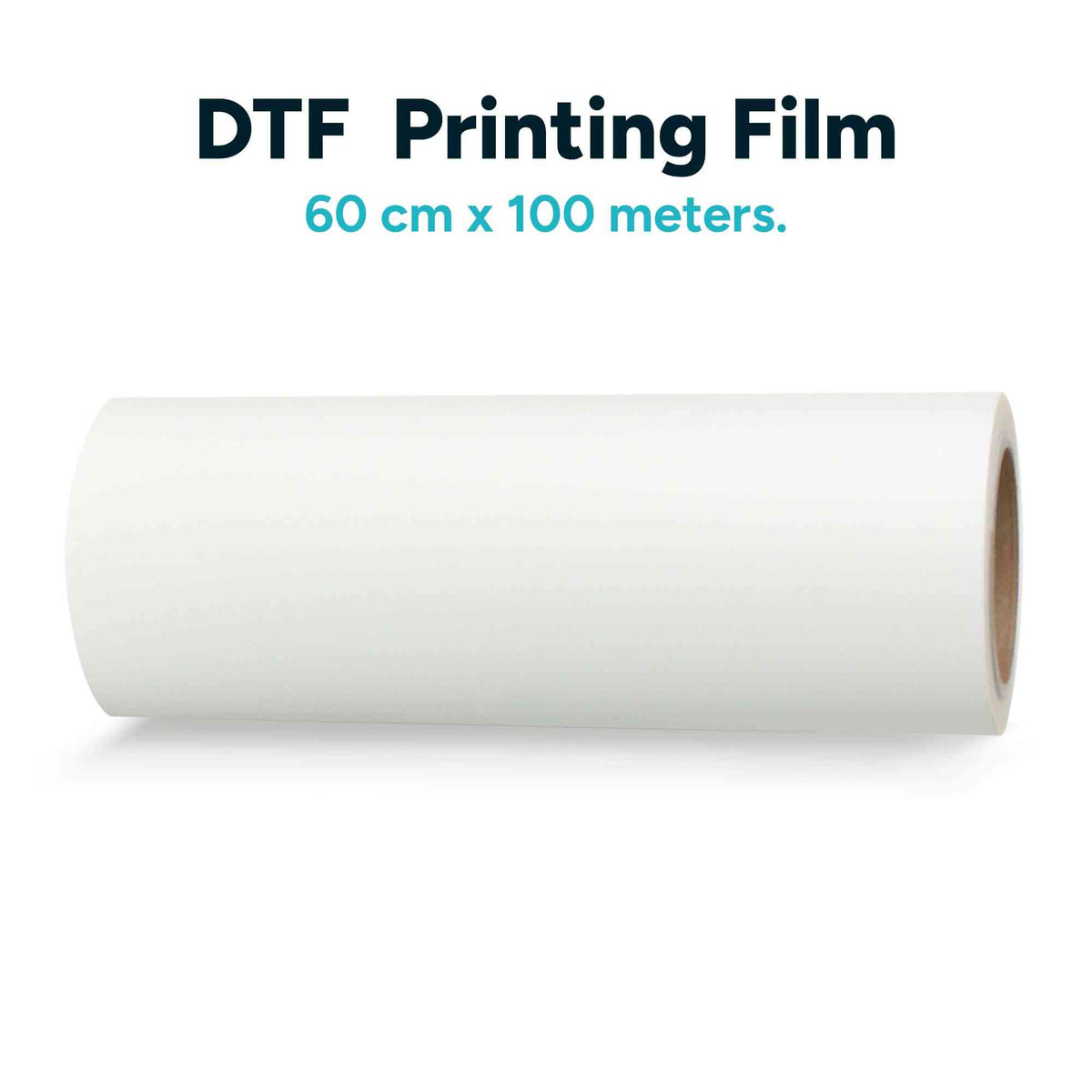 DTF Printing Film 60 cm x 100 meters roll with text highlighting size, suitable for sharp and vibrant fabric printing designs.