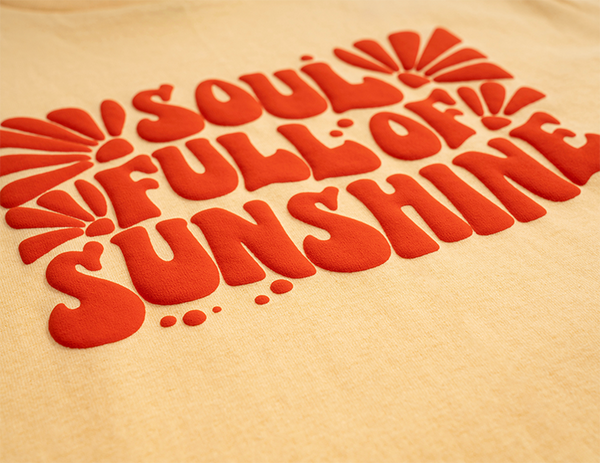 3D puff vinyl text 'Soul Full of Sunshine' on fabric