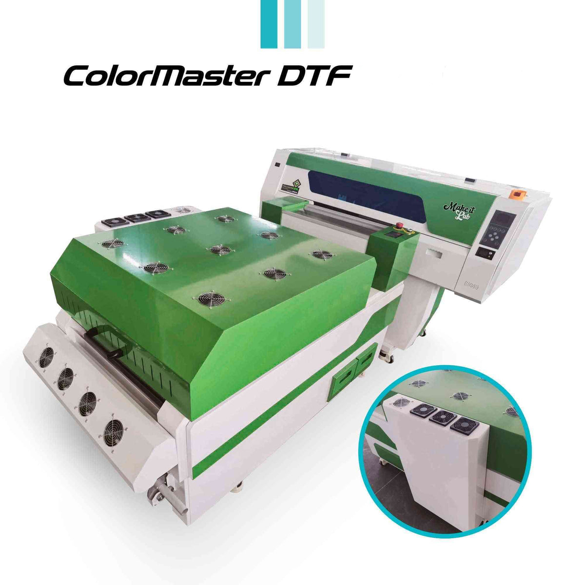 Miami Screen Print Supply ColorMaster DTF 604 printer with green and white design, featuring advanced DTF printing technology.