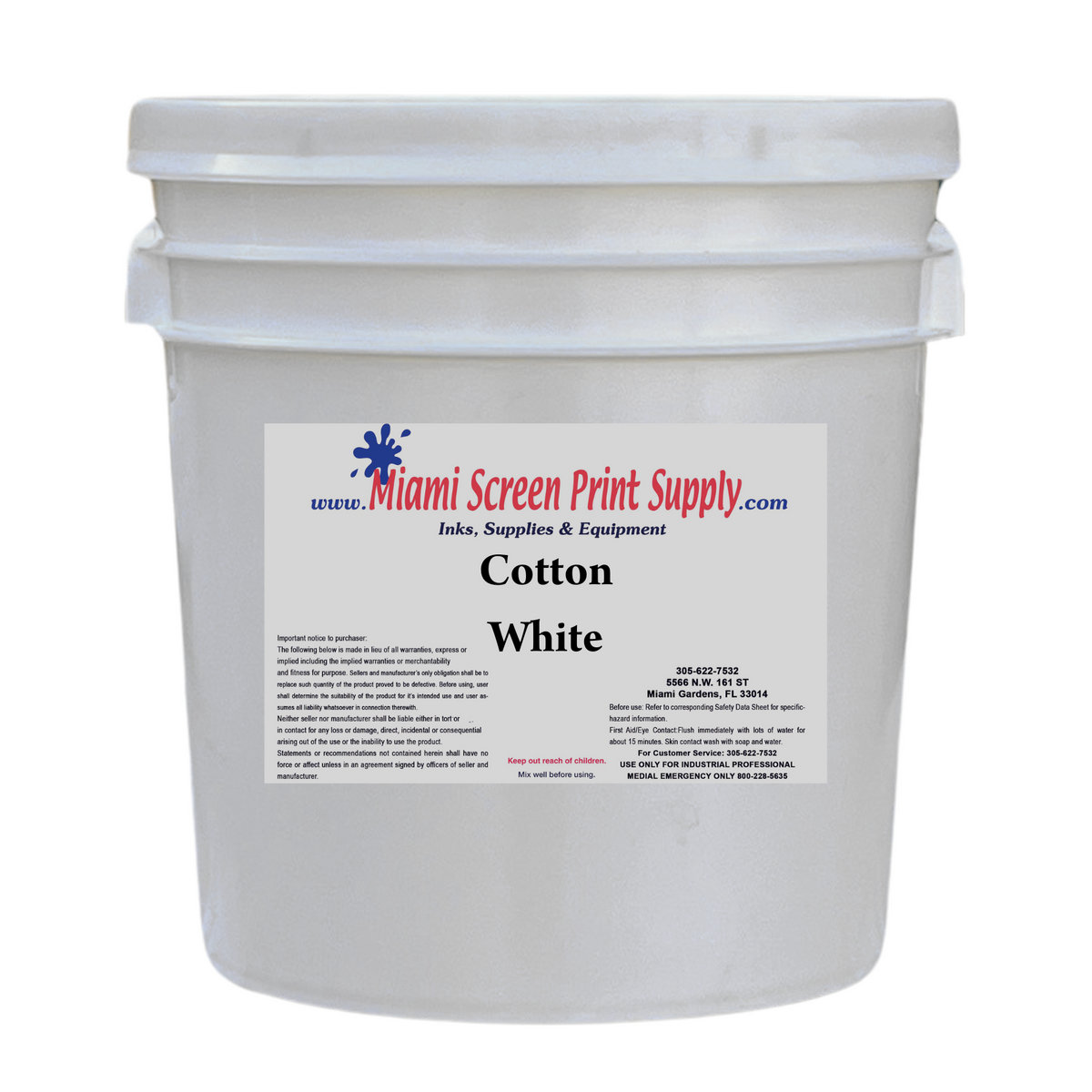 Superior White Plastisol Ink in a small white container with Miami Screen Print Supply branding, designed for high-opacity screen printing.