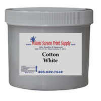 Cotton White Plastisol Ink in a small white container with Miami Screen Print Supply branding, perfect for screen printing on dark garments.