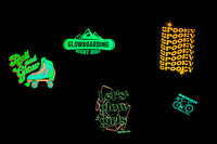 Glow in the dark designs: skate, bike, spooky text