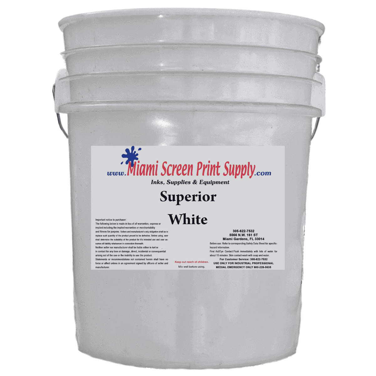 Superior White ink bucket for screen printing