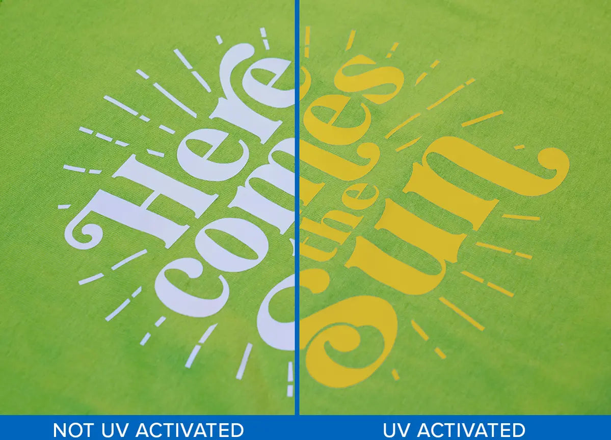 Here Comes the Sun design UV activated comparison