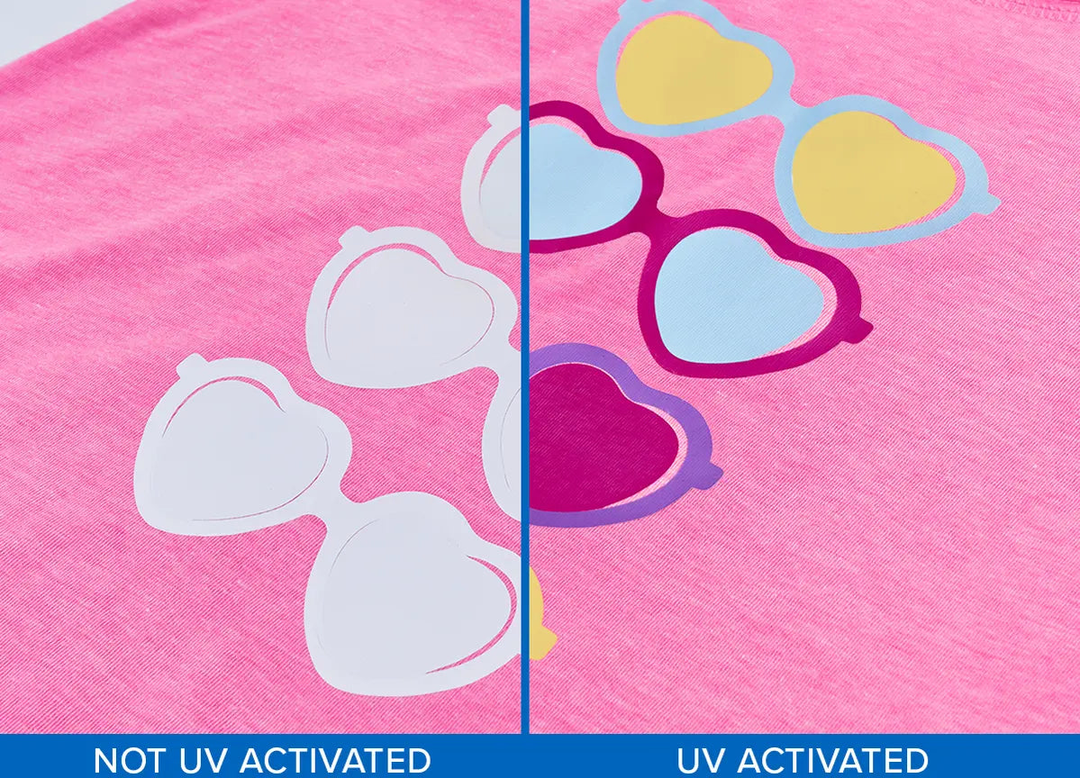 Heart sunglasses design UV activated comparison