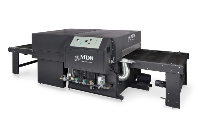 Image of the MD8 Gas Dryer, a compact gas-fired dryer for curing screen printed