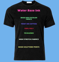 Image of t-shirt listing printable fabrics for water base ink