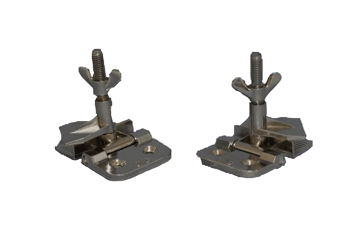 Image of two metal clamps for a screen printing